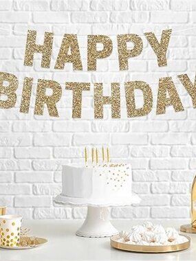 Gold Happy Birthday Banner Glitter Pre Strung Party Decoration Photo Backdrop